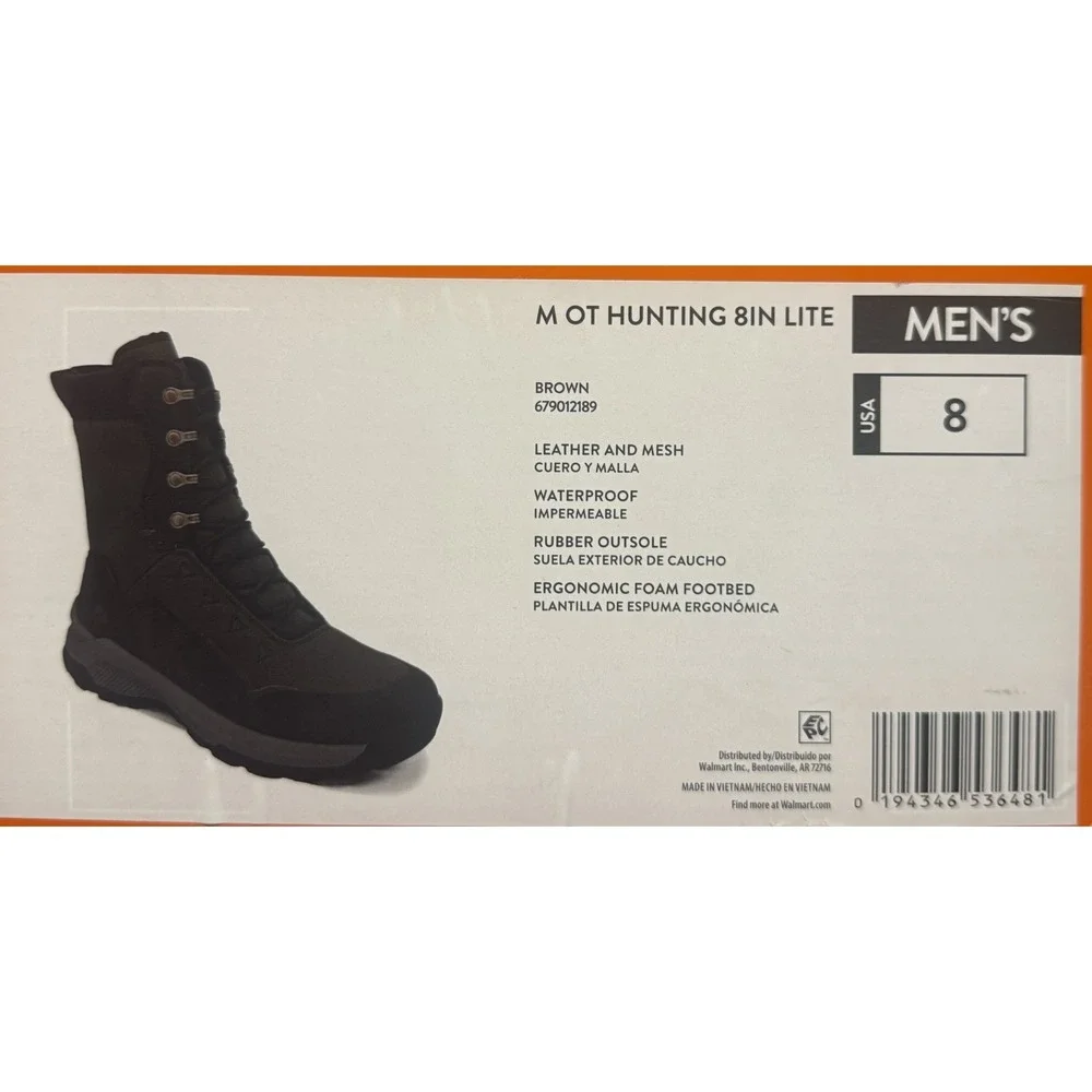 Ozark Trail Hunting 8in Lite Brown Men's 8 Waterproof Leather Mesh Rubber Sole